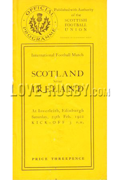 1922 Scotland v Ireland  Rugby Programme