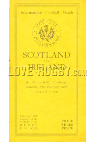 1926 Scotland v Ireland  Rugby Programme