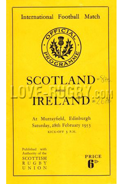 1953 Scotland v Ireland  Rugby Programme