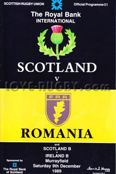1989 Scotland v Romania  Rugby Programme