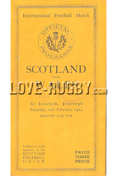 1924 Scotland v Wales  Rugby Programme