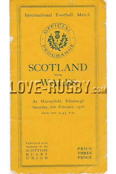 1926 Scotland v Wales  Rugby Programme