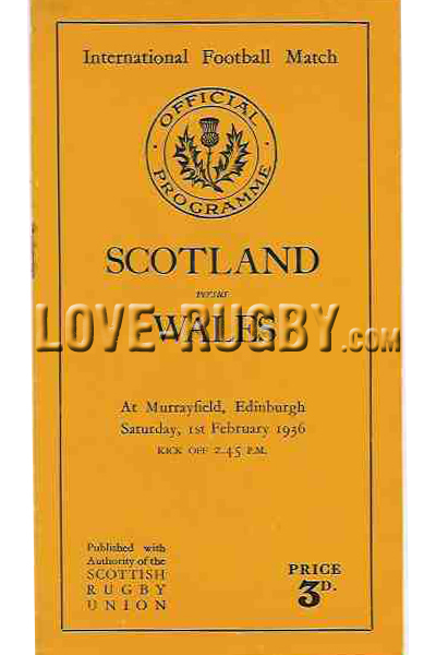 1936 Scotland v Wales  Rugby Programme