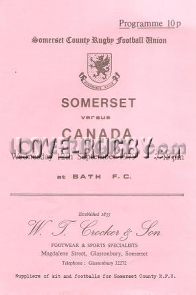 1979 Somerset v Canada  Rugby Programme