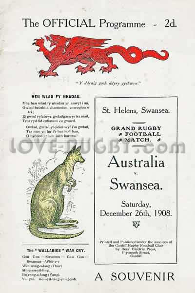 1908 Swansea v Australia  Rugby Programme