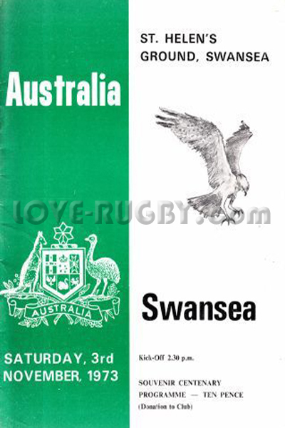1973 Swansea v Australia  Rugby Programme