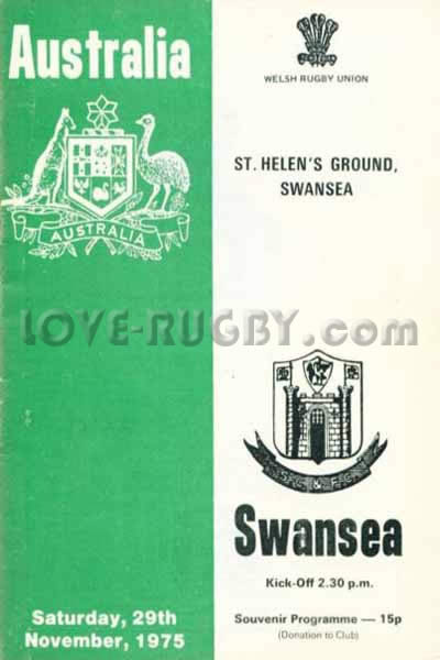 1975 Swansea v Australia  Rugby Programme