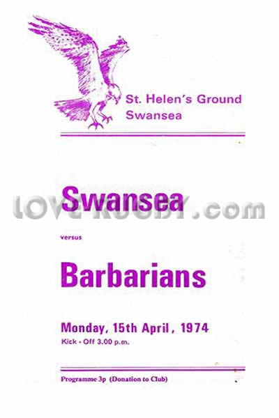 1974 Swansea v Barbarians  Rugby Programme