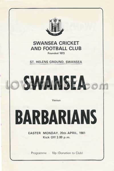 1981 Swansea v Barbarians  Rugby Programme