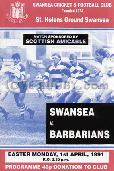 1991 Swansea v Barbarians  Rugby Programme