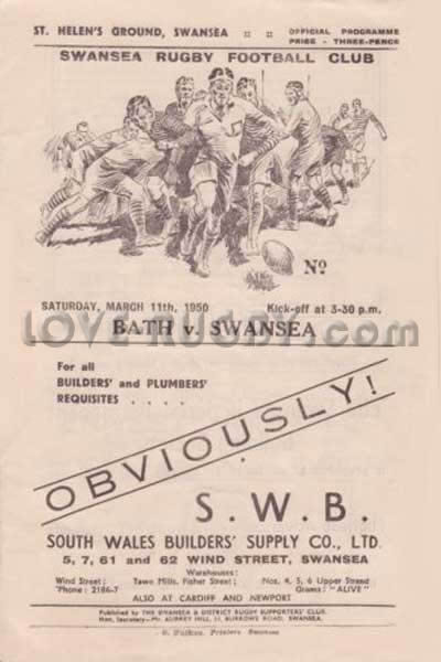 1950 Swansea v Bath  Rugby Programme