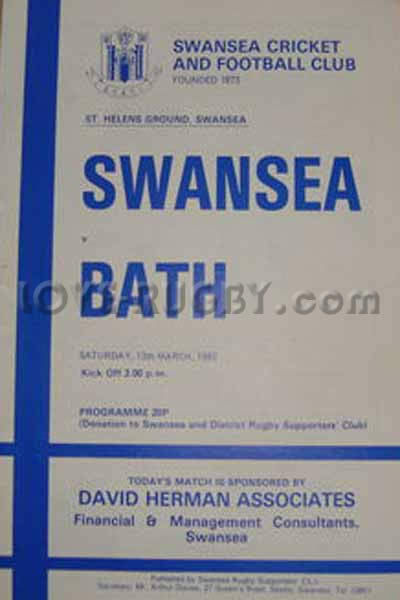 1982 Swansea v Bath  Rugby Programme