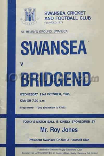 1985 Swansea v Bridgend  Rugby Programme