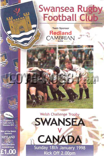 1998 Swansea v Canada  Rugby Programme