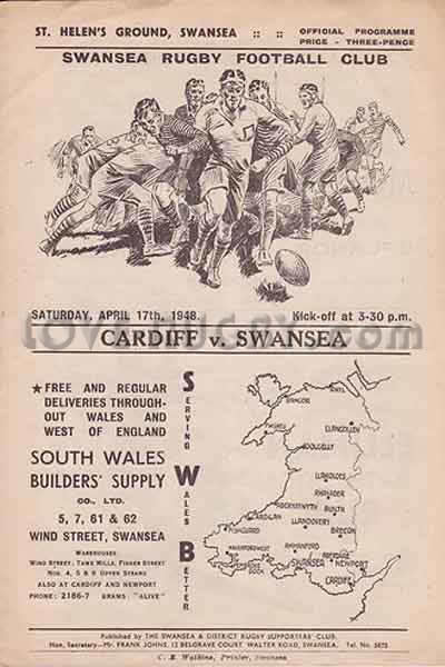 1948 Swansea v Cardiff  Rugby Programme
