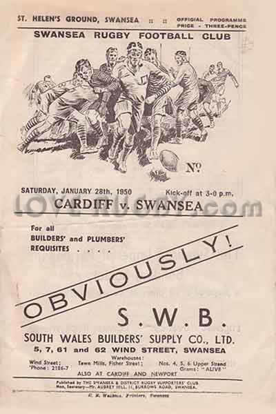 1950 Swansea v Cardiff  Rugby Programme
