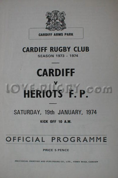 1974 Swansea v Cardiff  Rugby Programme