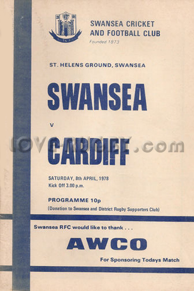 1978 Swansea v Cardiff  Rugby Programme