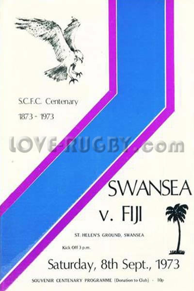 1973 Swansea v Fiji  Rugby Programme