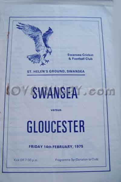1975 Swansea v Gloucester  Rugby Programme
