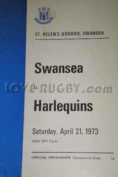 1973 Swansea v Harlequins  Rugby Programme