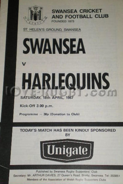1987 Swansea v Harlequins  Rugby Programme