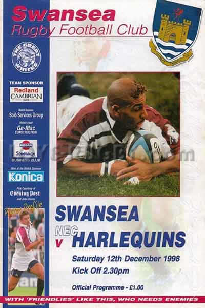 1998 Swansea v Harlequins  Rugby Programme
