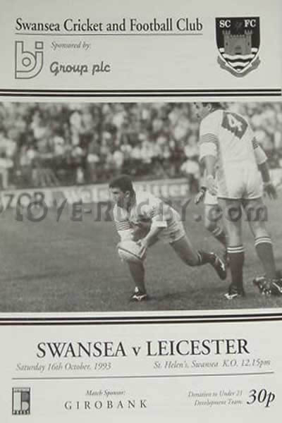 1993 Swansea v Leicester  Rugby Programme