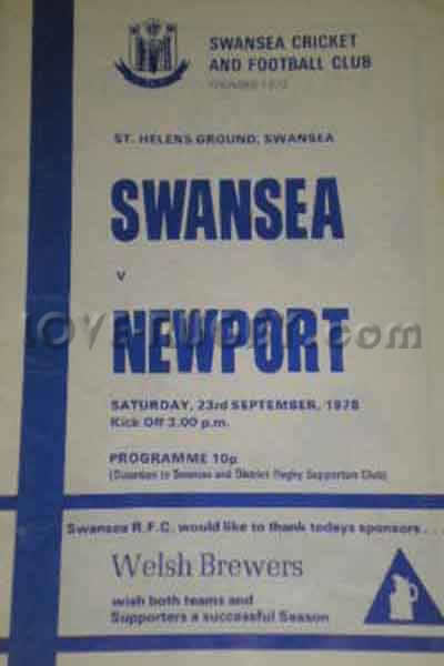 1978 Swansea v Newport  Rugby Programme
