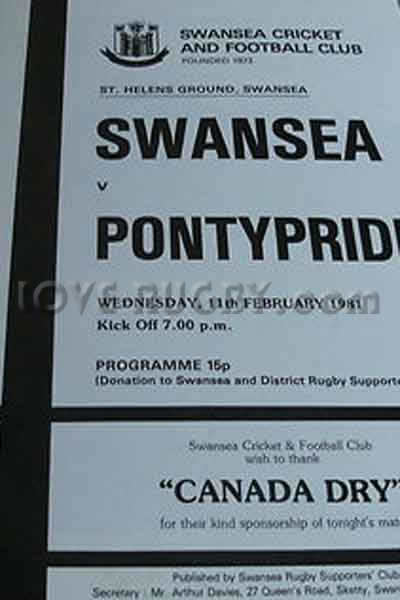 1981 Swansea v Pontypridd  Rugby Programme