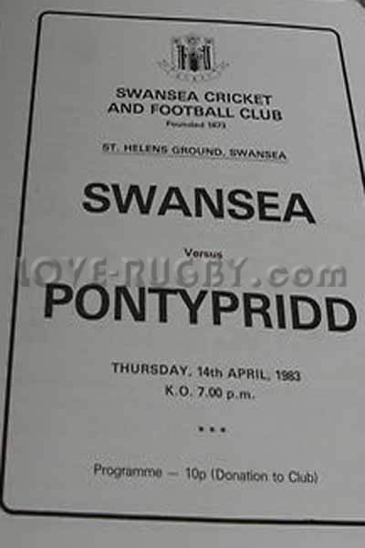 1983 Swansea v Pontypridd  Rugby Programme