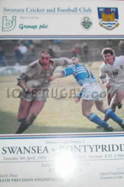 1994 Swansea v Pontypridd  Rugby Programme