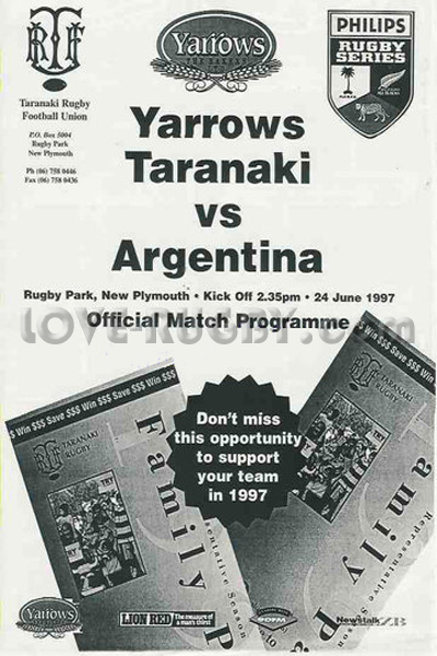 1997 Taranaki v Argentina  Rugby Programme