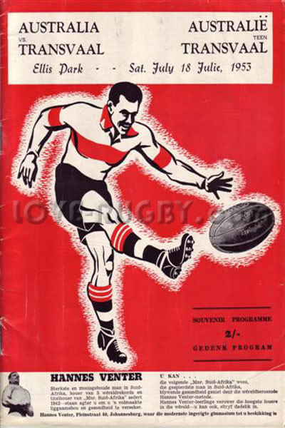 1953 Transvaal v Australia  Rugby Programme