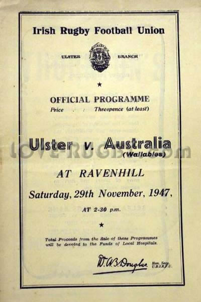 1947 Ulster v Australia  Rugby Programme