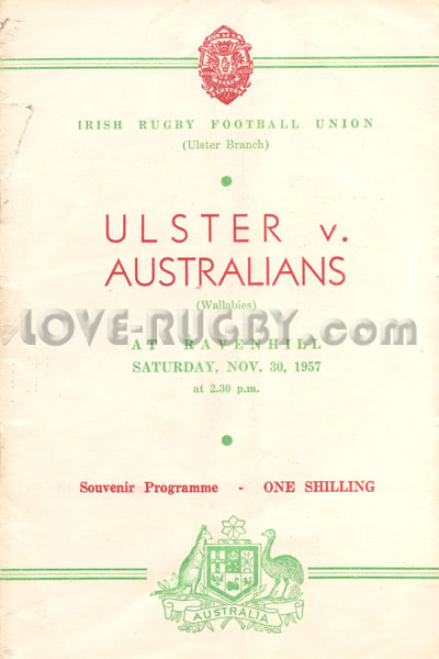 1957 Ulster v Australia  Rugby Programme