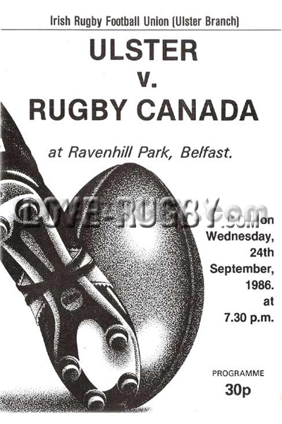 1986 Ulster v Canada  Rugby Programme