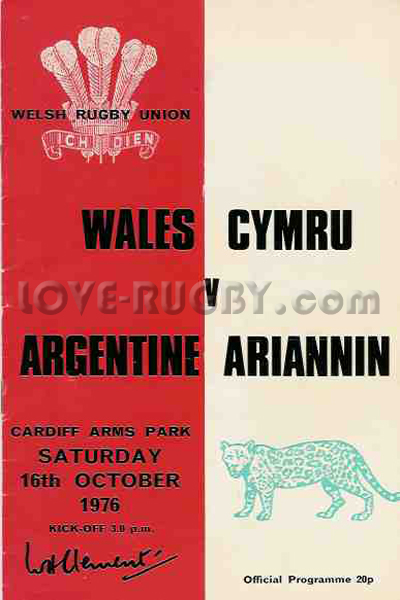 1976 Wales v Argentina  Rugby Programme