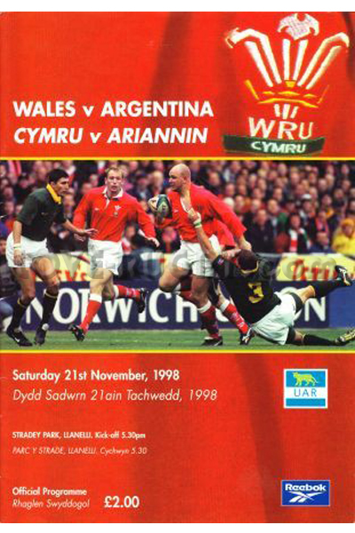 1998 Wales v Argentina  Rugby Programme