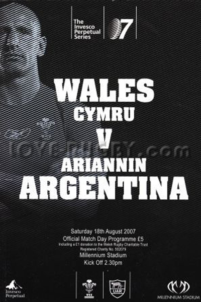 2007 Wales v Argentina  Rugby Programme