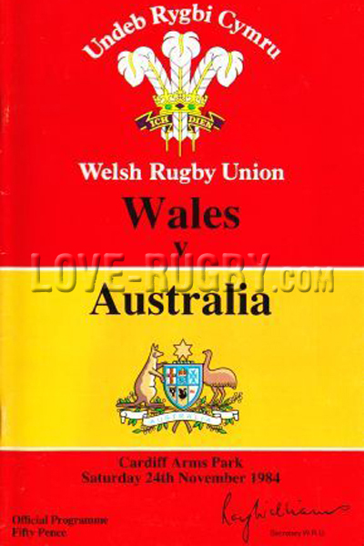 Wales v Australia rugby Programmes 1984