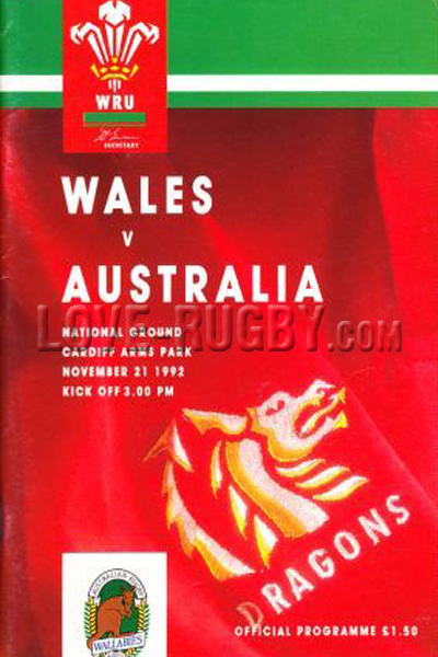 1992 Wales v Australia  Rugby Programme
