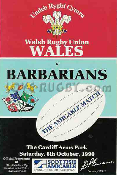 1990 Wales v Barbarians  Rugby Programme