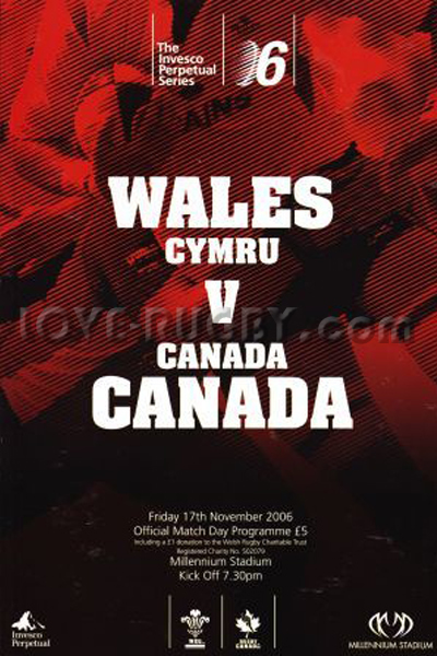 2006 Wales v Canada  Rugby Programme