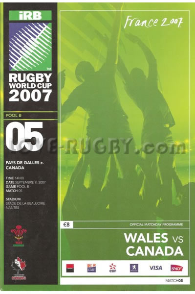 2007 Wales v Canada  Rugby Programme