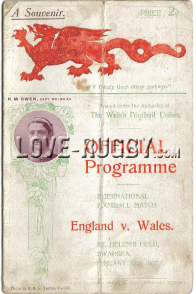 1907 Wales v England  Rugby Programme