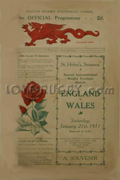 1911 Wales v England  Rugby Programme