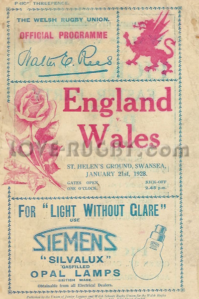 1928 Wales v England  Rugby Programme