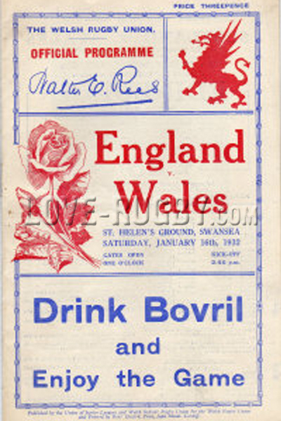 1932 Wales v England  Rugby Programme