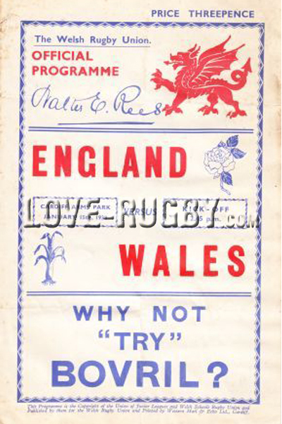 1938 Wales v England  Rugby Programme